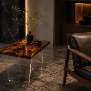Custom Italian Olive Wood Live Edge Epoxy End Tables IE009