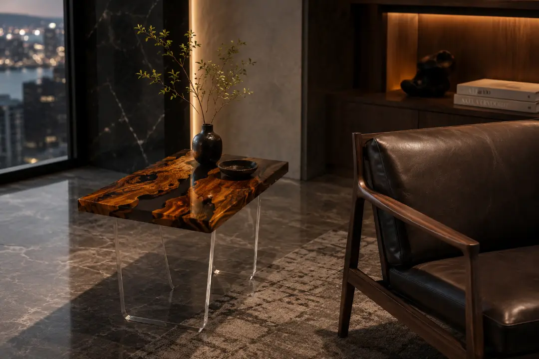 Custom Italian Olive Wood Live Edge Epoxy End Tables IE009