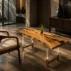 Custom Italian Olive Wood Live Edge Epoxy End Tables with Crystal Clear Epoxy IE010