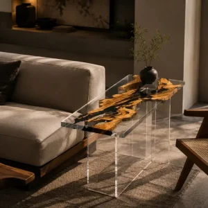 Custom Italian Olive Wood Live Edge Epoxy End Tables IE012