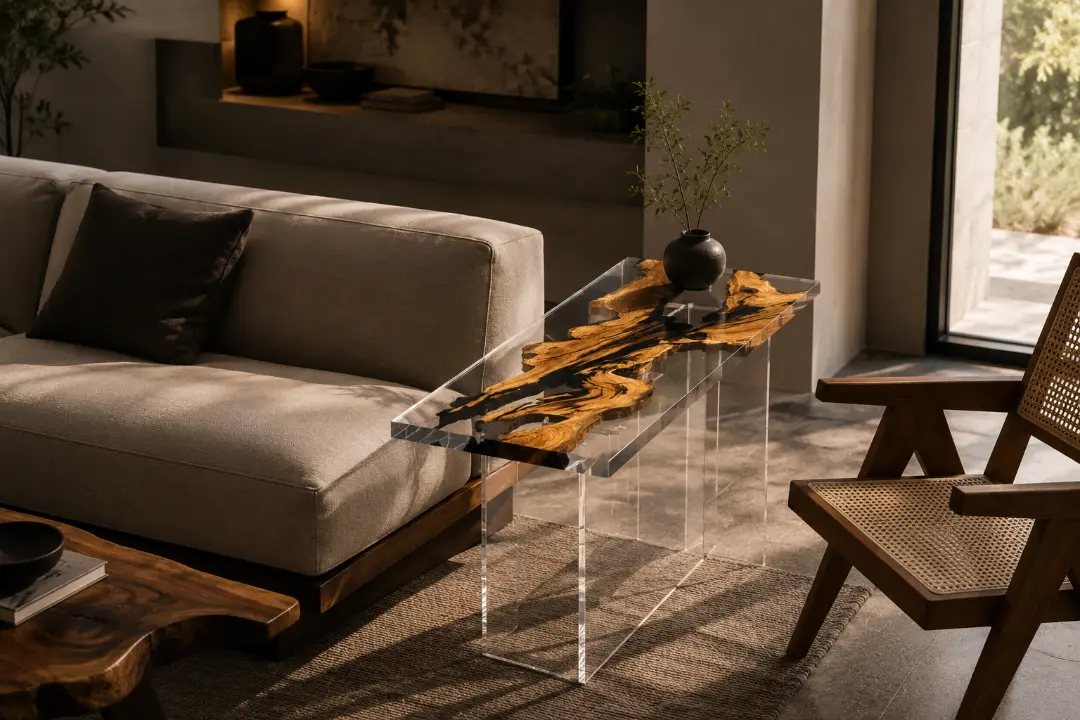 Custom Italian Olive Wood Live Edge Epoxy End Tables IE012