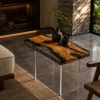 Custom Italian Olive Wood Live Edge Epoxy End Tables with Grey Epoxy IE013