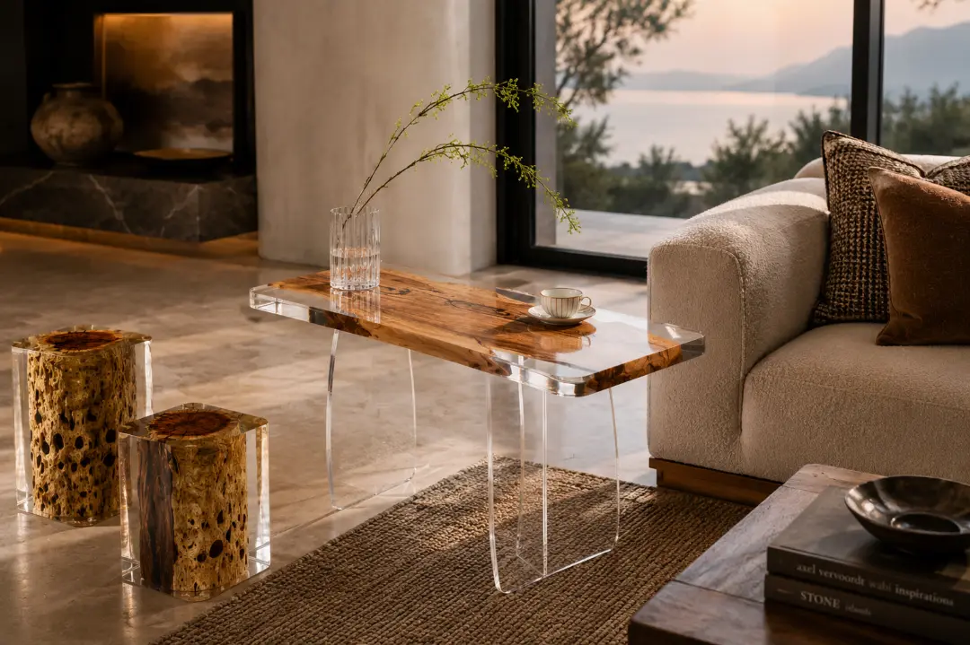 Custom Italian Olive Wood Live Edge Epoxy End Tables IE014