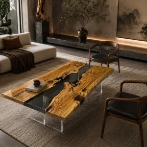 Custom Italian Olive Wood River Epoxy Coffee Tables IECT001
