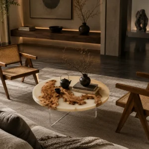 Custom Italian Olive Wood Live Edge Epoxy Coffee Tables IECT007