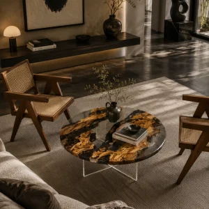 Custom Italian Olive Wood Live Edge Epoxy Coffee Tables with Crystal Clear Epoxy IECT008