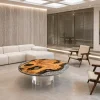 Custom Italian Olive Wood Live Edge Epoxy Coffee Tables with Crystal Clear Epoxy IECT010