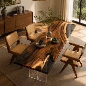 Designer Live Edge Epoxy Table made with and Black epoxy resin reference LT004