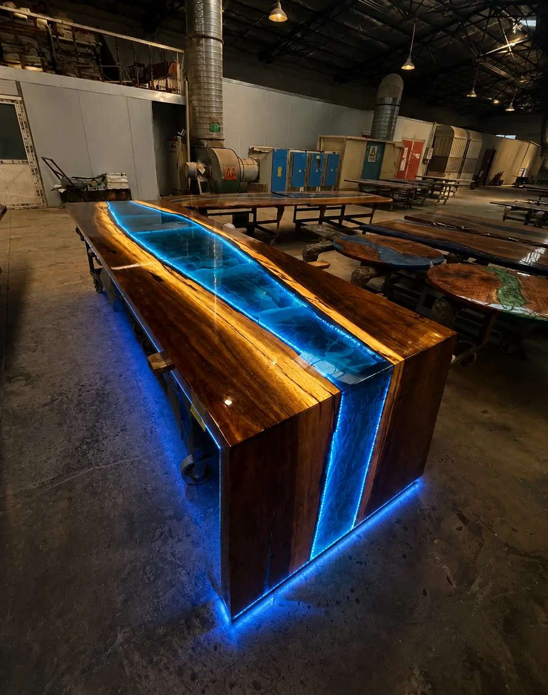Luxury Live Edge Epoxy Table crafted from and Blue epoxy resin SKU LT007