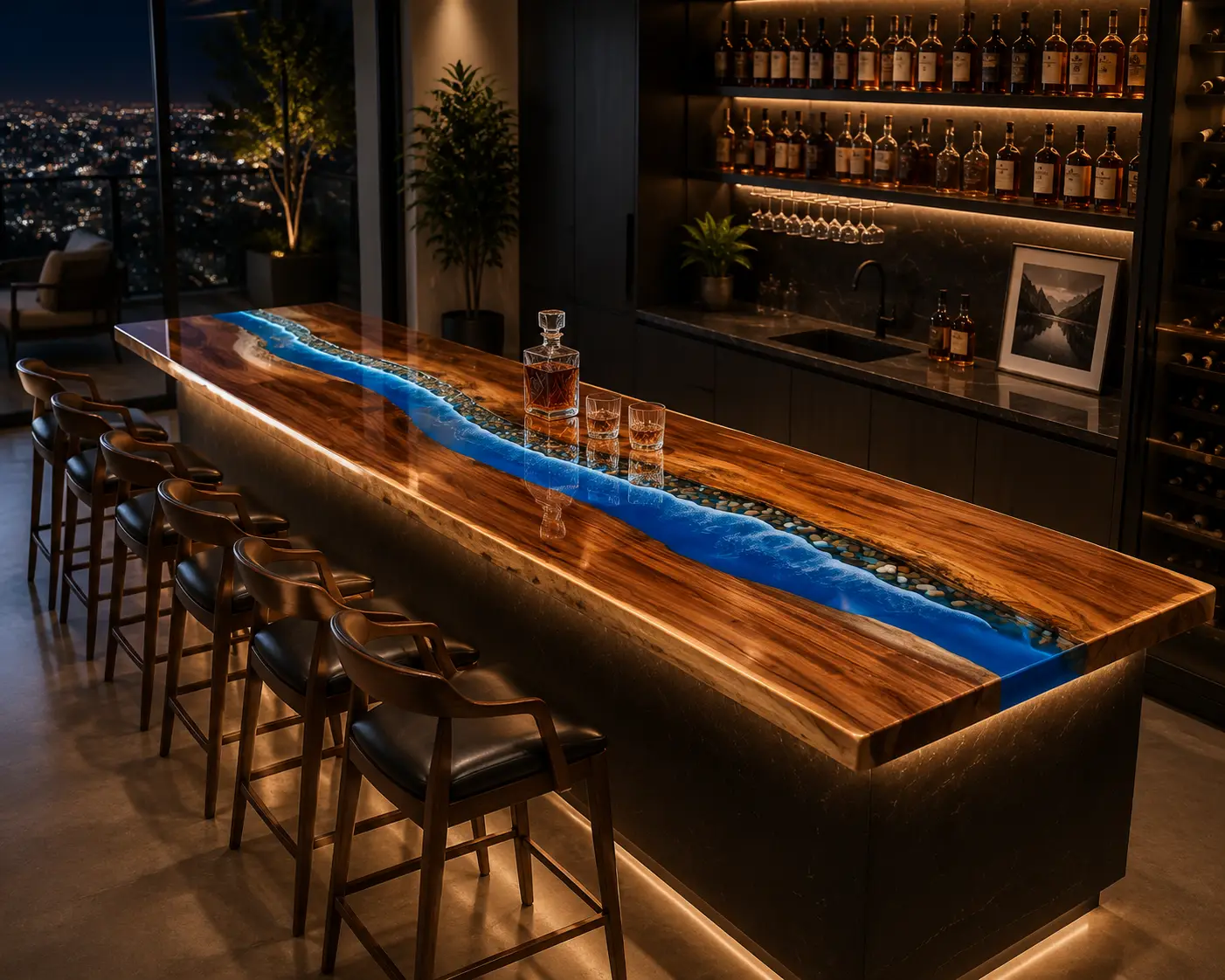 Premium custom Live Edge Epoxy Table with Blue epoxy resin SKU LT011