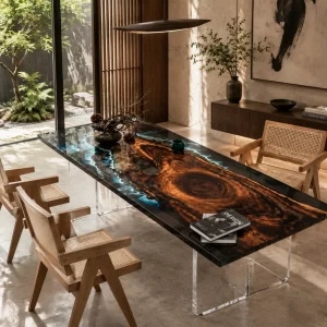 Handcrafted Live Edge Epoxy Table with and Galaxy epoxy resin SKU LT015
