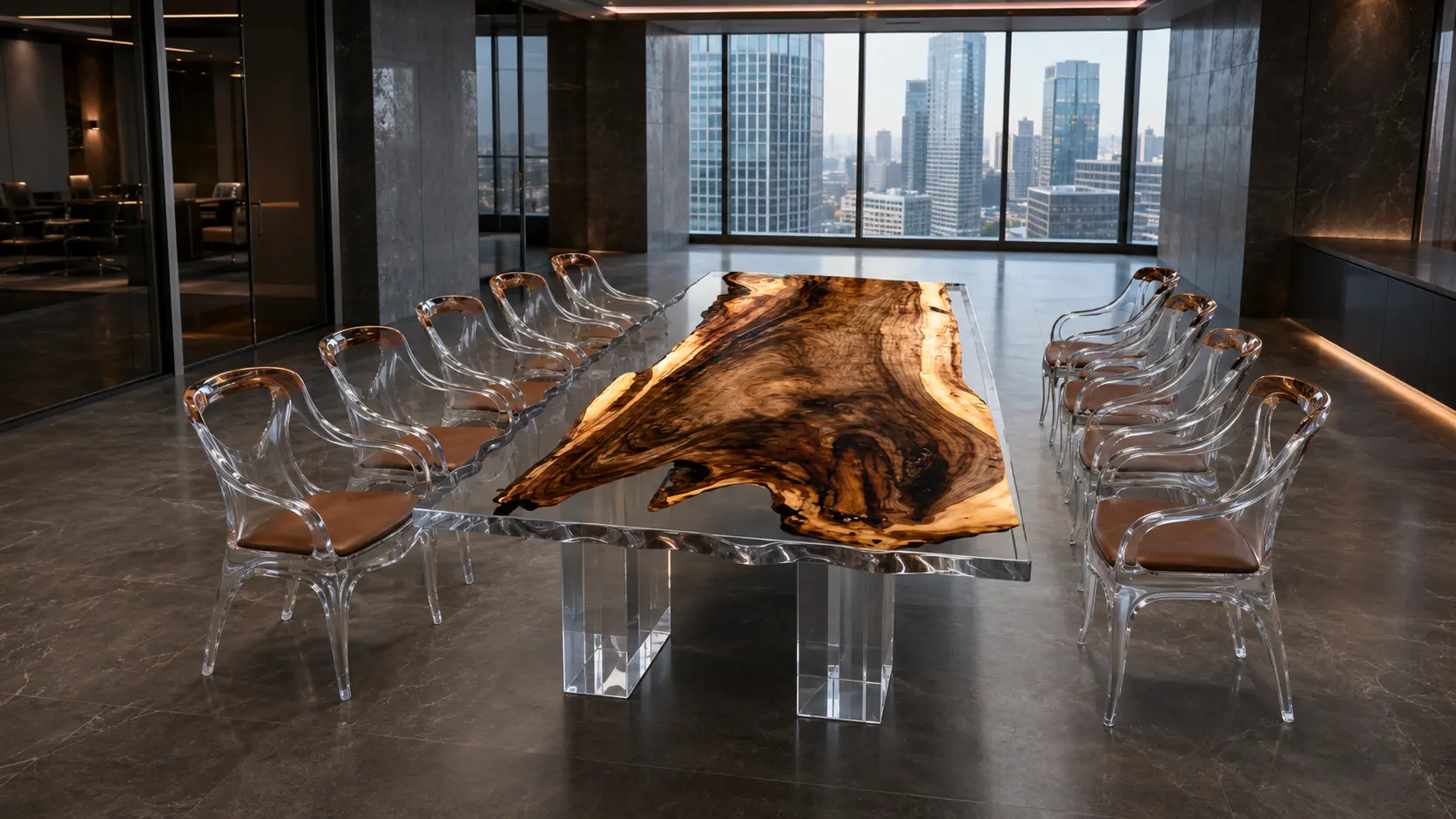 Designer Live Edge Epoxy Table made with and Crystal Clear epoxy resin reference LT017