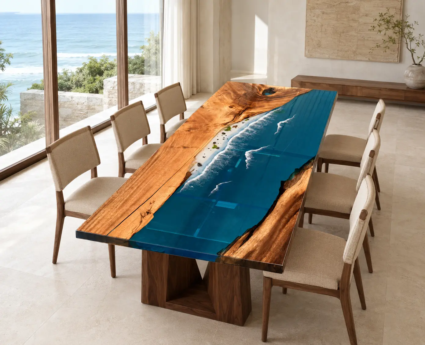 Made-to-order Ocean Beach Epoxy Wood Table in model OB001