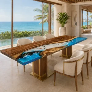 Premium custom Ocean Beach Epoxy Wood Table SKU OB004