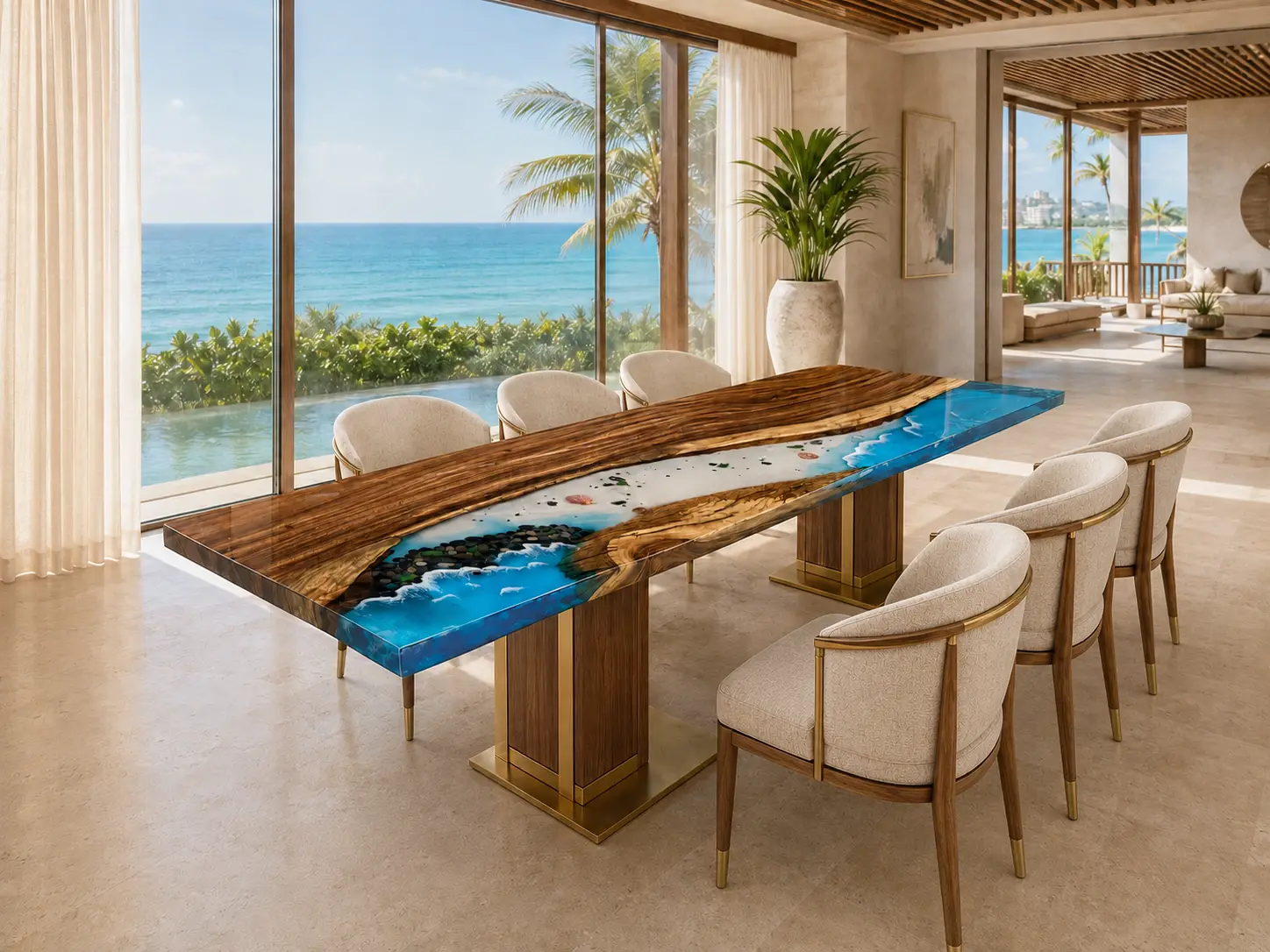Premium custom Ocean Beach Epoxy Wood Table SKU OB004