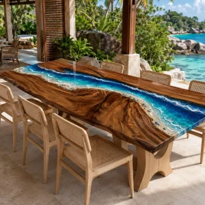 Designer Ocean Beach Epoxy Wood Table made with reference OB005