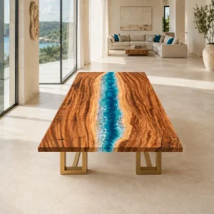 Handcrafted Ocean Beach Epoxy Wood Table with SKU OB006