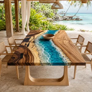 Made-to-order Ocean Beach Epoxy Wood Table in model OB007