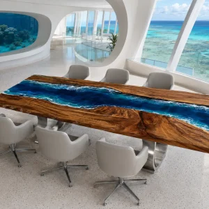 Made-to-Order Ocean Beach Epoxy Wood Table product OB008