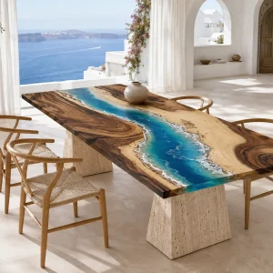 Designer Ocean Beach Epoxy Wood Table made with reference OB010