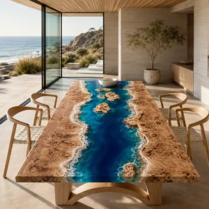 Handcrafted Ocean Beach Epoxy Wood Table crafted from SKU OB016