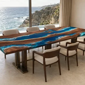 Made-to-order Ocean Beach Epoxy Wood Table in model OB018