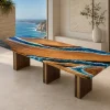 Handcrafted Ocean Beach Epoxy Wood Table with SKU OB019