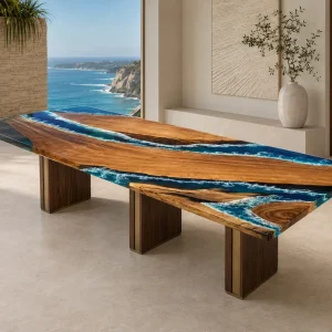 Handcrafted Ocean Beach Epoxy Wood Table with SKU OB019