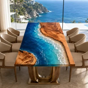 Signature Ocean Beach Epoxy Wood Table crafted from SKU OB021