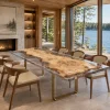 Custom French Poplar Crystal Clear Live Edge Dining Table PDT001
