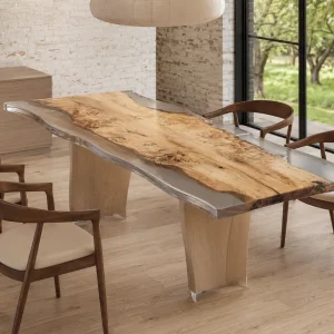 Custom French Poplar White Live Edge Dining Table PDT003