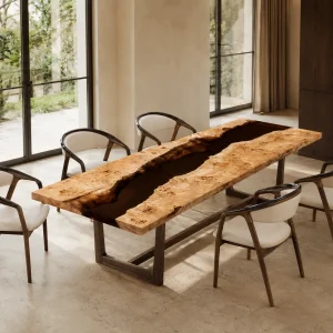 Custom French Poplar Red Live Edge Dining Table PDT004