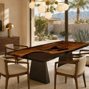 Custom French Poplar Red Live Edge Dining Table PDT005