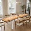 Custom French Poplar Crystal Clear Live Edge Dining Table PDT006