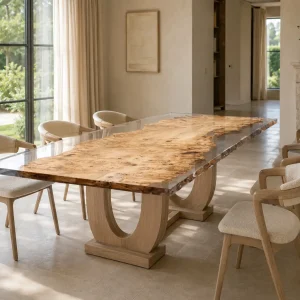 Custom French Poplar Crystal Clear Live Edge Dining Table PDT007