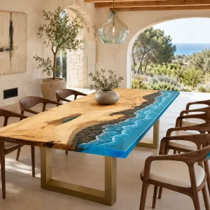 Custom French Poplar Ocean Blue Ocean & Beach Dining Table PDT010