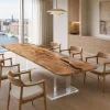 Custom French Poplar Crystal Clear Live Edge Dining Table PDT011