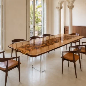 Custom French Poplar Gold Live Edge Dining Table PDT012