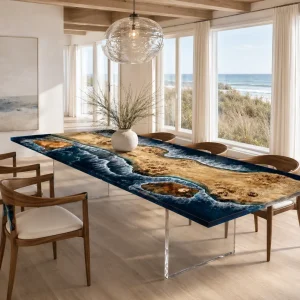 Custom French Poplar Ocean Blue Ocean & Beach Dining Table PDT014