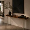 Custom Burl Wood Live Edge Epoxy Console Tables with Black Epoxy RCS005