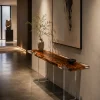 Custom Burl Wood Live Edge Epoxy Console Tables with Crystal Clear Epoxy RCS006