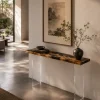 Custom Burl Wood Live Edge Epoxy Console Tables with Black Epoxy RCS010