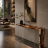 Custom Burl Wood Live Edge Epoxy Console Tables with Black Epoxy RCS011