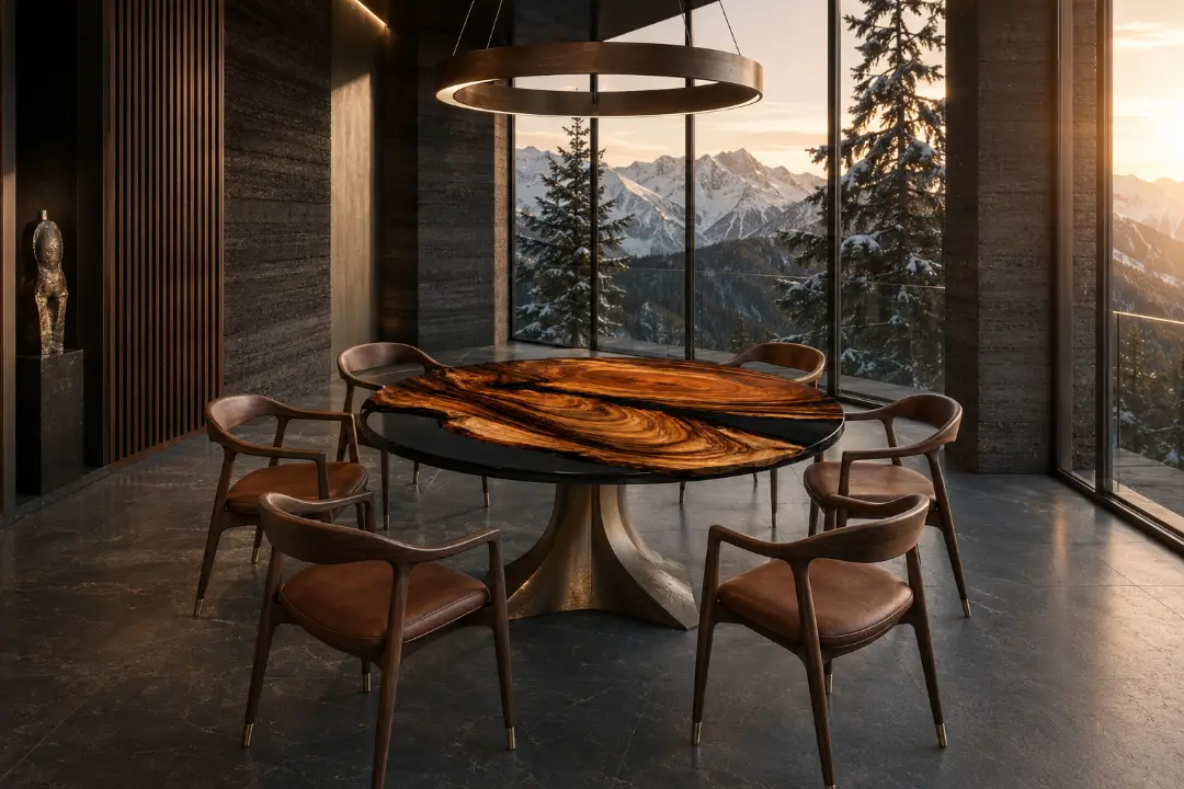 Custom River Round Dining Table with Black Epoxy RDT036