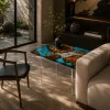 Custom Burl Wood Ocean & Beach Epoxy End Tables with Blue Epoxy RE002
