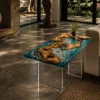 Custom Burl Wood Ocean & Beach Epoxy End Tables with Blue Epoxy RE004