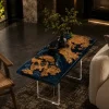 Custom Burl Wood Ocean & Beach Epoxy End Tables with Blue Epoxy RE005