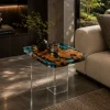 Custom Burl Wood Ocean & Beach Epoxy End Tables with Blue Epoxy RE006
