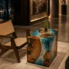 Custom Burl Wood Ocean & Beach Epoxy End Tables with Blue Epoxy RE007