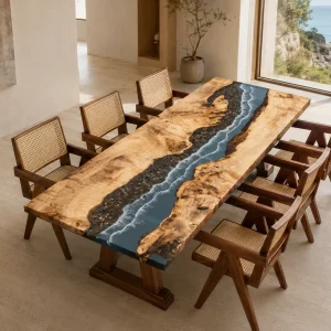 Bespoke Epoxy River Table featuring Ocean Blue epoxy resin product RT001